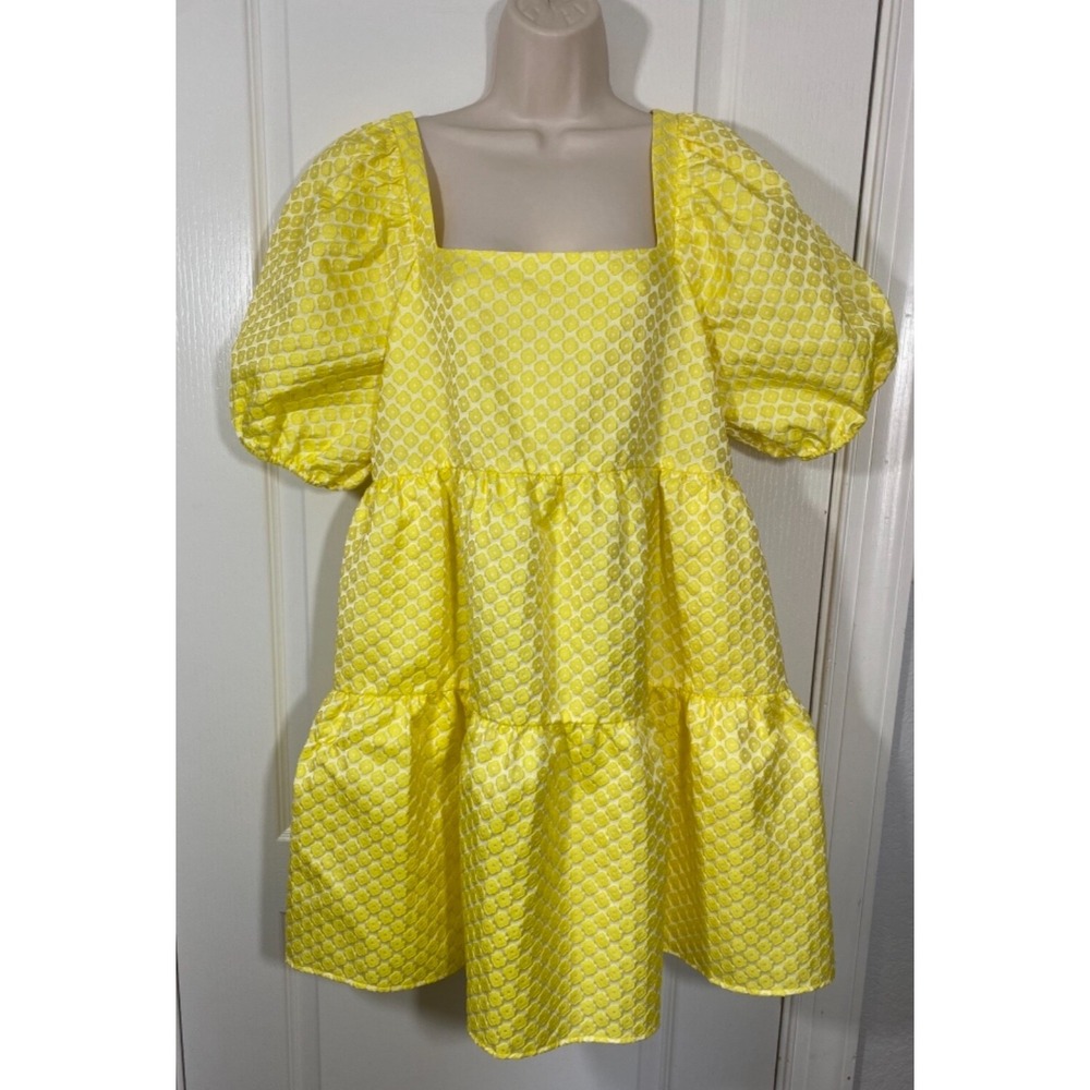 Crosby by Mollie Burch Dress Large Yellow Cottagecore Floral Tiered Puff Sleeve‎